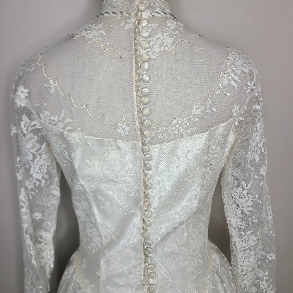 VTG 50s Wedding Dress Cottagecore Lace Tulle Bridal Gown Coquette Princess - Picture 8 of 12